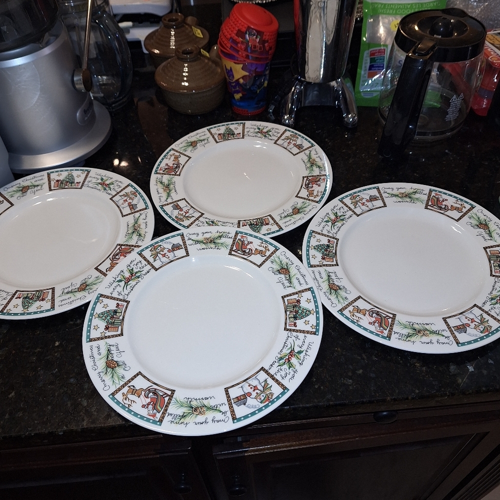 Discontinued Mikasa Christmas Dinner Plates~Christmas Wish~Santa~Snowman~Deer